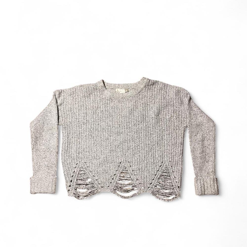 Kaisely Distressed Knit Sweater Gray Men’s L Cropped Raw Hem